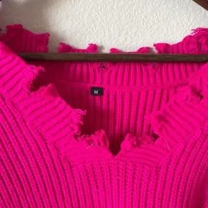 Sweaters Hot Pink Sweater With Frayed Edges Poshmark